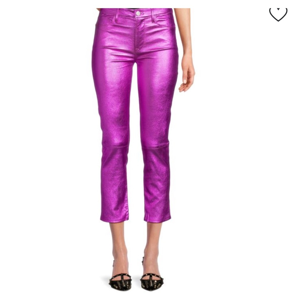 FRAME Le High Metallic Leather Cropped Straight Pants 25